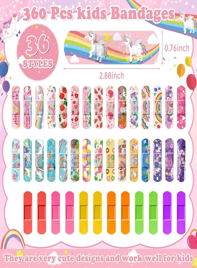 Flasoo 360 Pcs Kids Cartoon Bandages 36 Styles Girls Bandages Fun Bandage Adhesive Flexible Mermaid Bandages Variety Pack Waterproof Breathable Protect Scrapes for Girls Boys Children Toddlers - Image 3